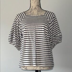 Free Assembly L Striped Navy and White Women's Top
